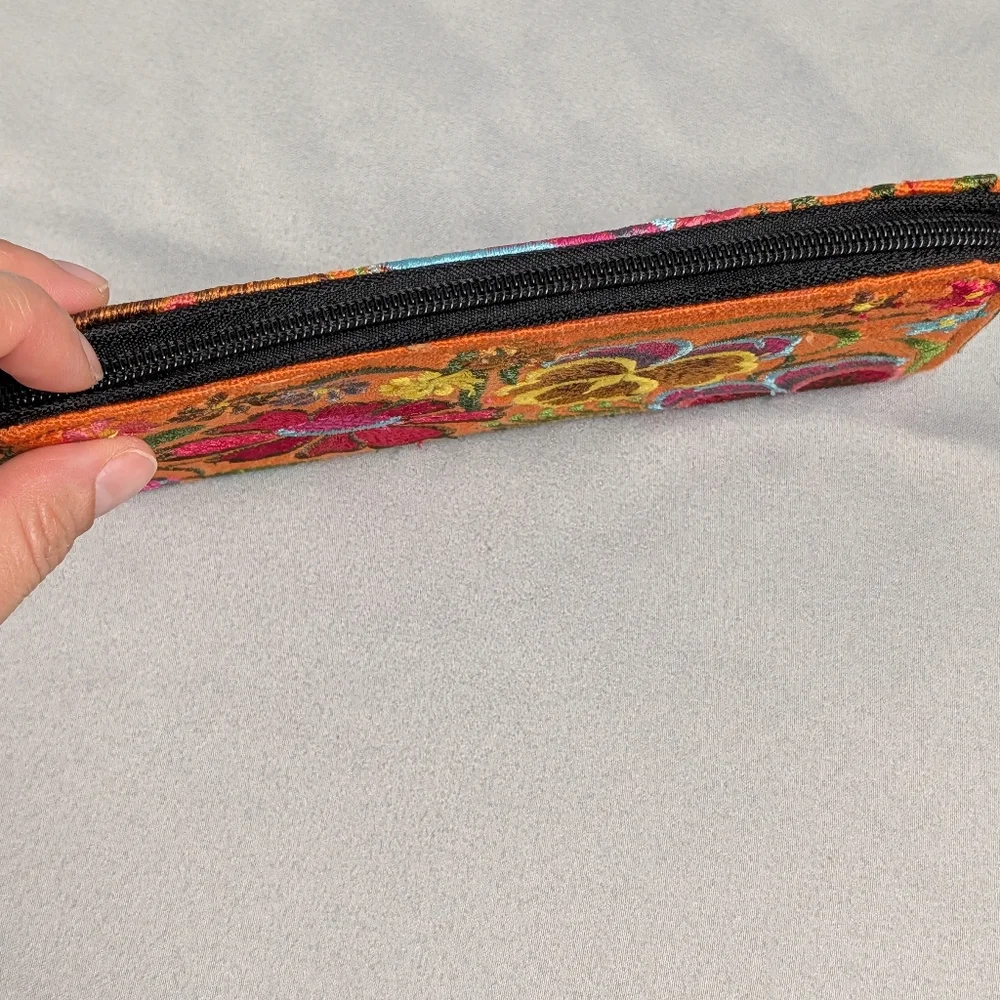 Beautiful Hand Embroidered Colorful Floral Zip Around Wallet